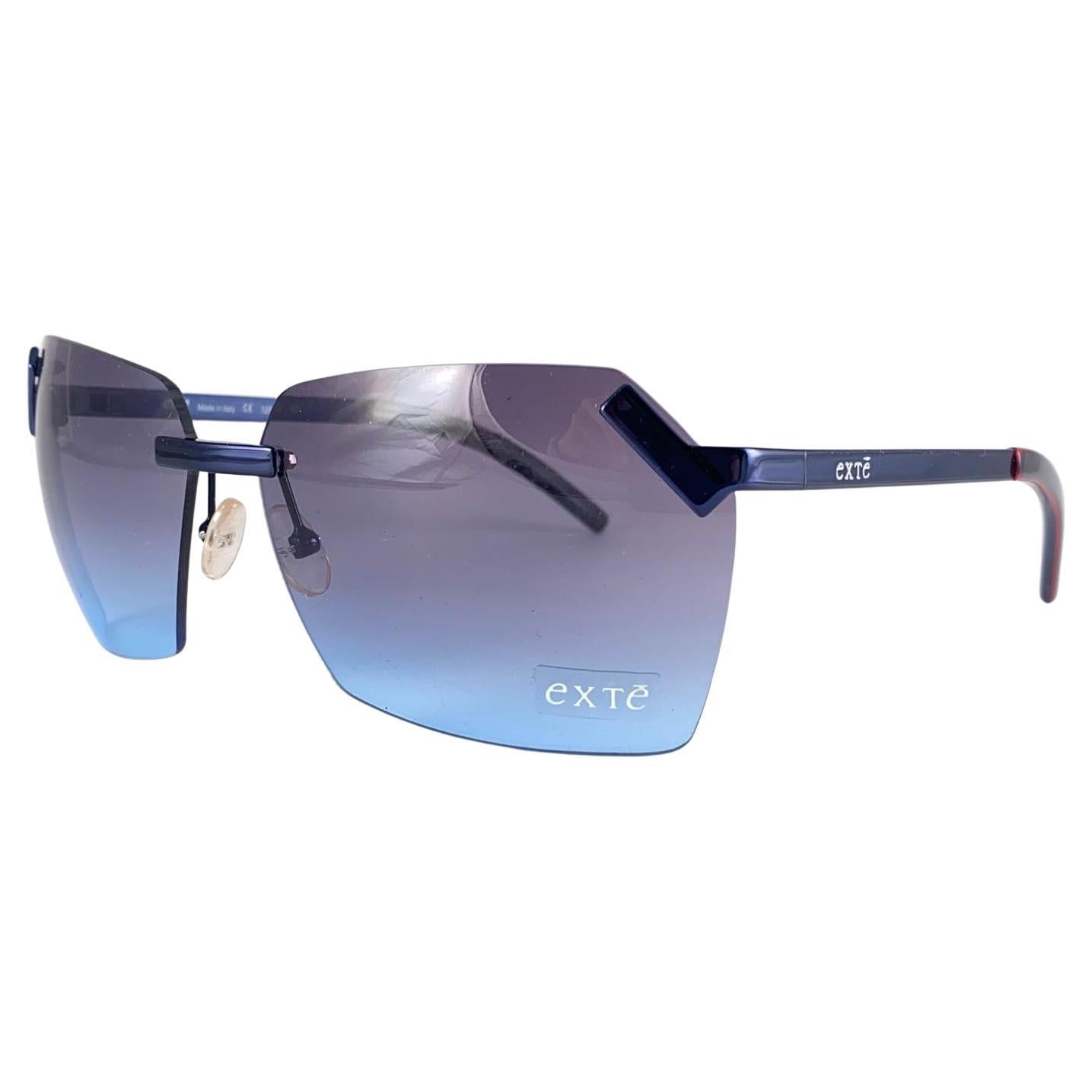 Vintage Exte EX 512 Rimless Metallic Blue Sunglasses 2001 Italy For Sale