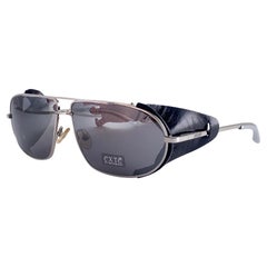 Occhiali da sole vintage Exte EX43 in argento e finta pelle nera 2001 Italia