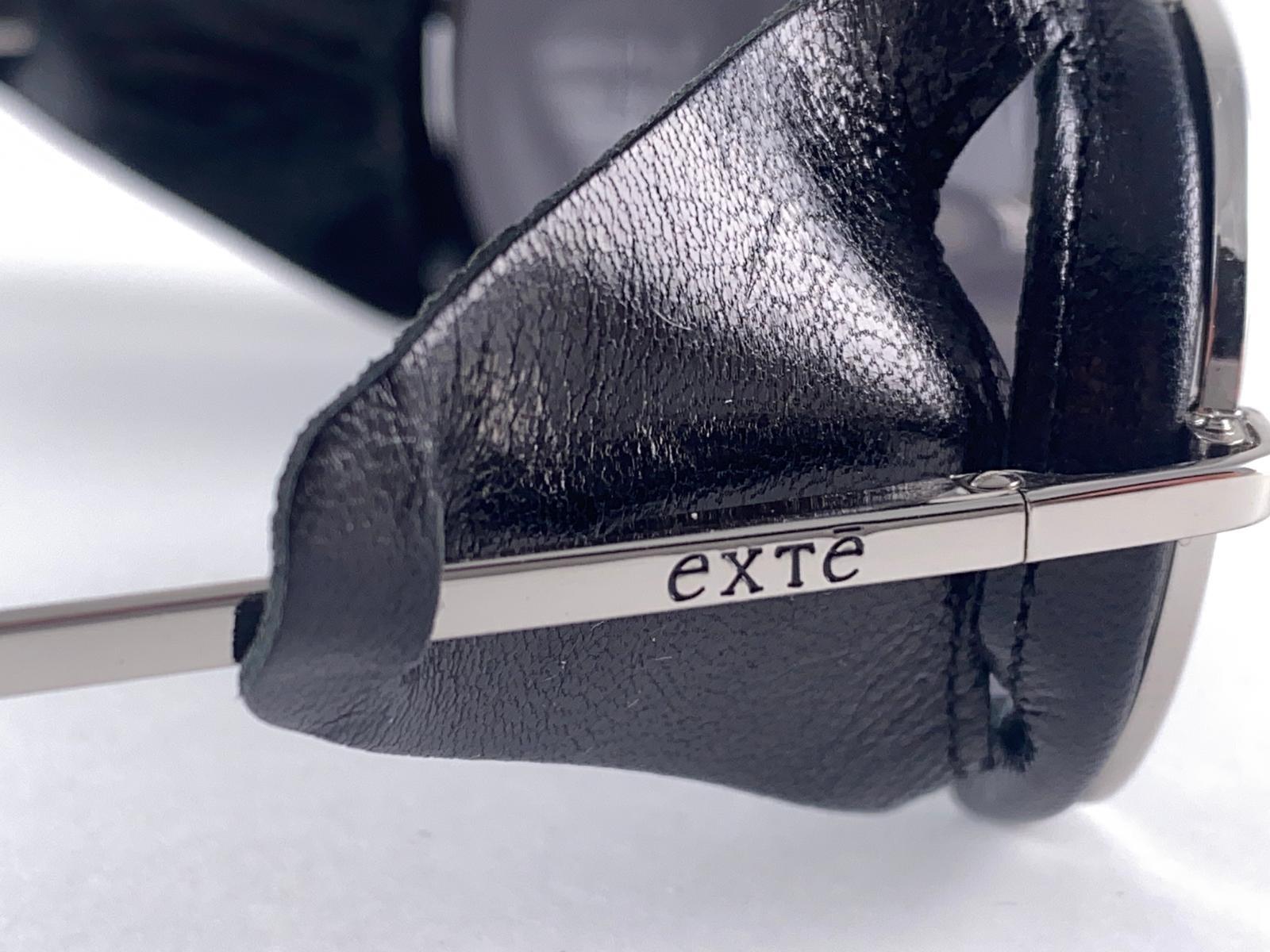 Vintage Exte EX43 Silver & Black Faux Leather Wrap Around Sunglasses 2001 Italy For Sale 1
