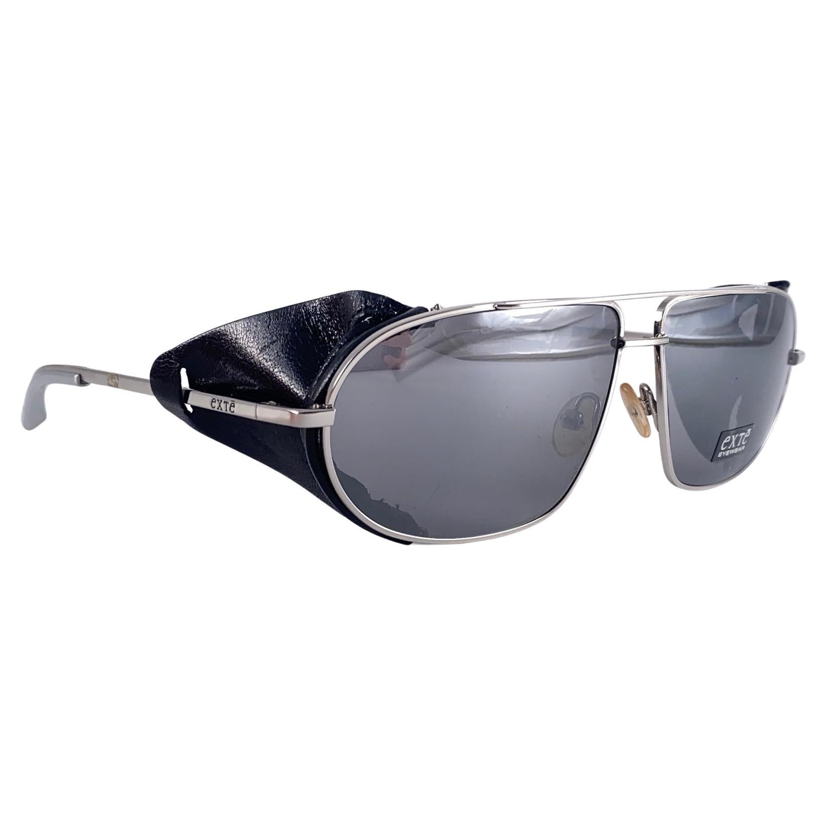 Vintage Exte EX43 Silver & Black Faux Leather Wrap Around Sunglasses 2001 Italy For Sale