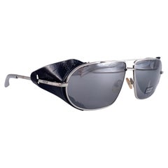 Vintage Exte EX43 Silber & Schwarze Vintage-Sonnenbrille aus Kunstleder umwickelt, Vintage 2001 Italien