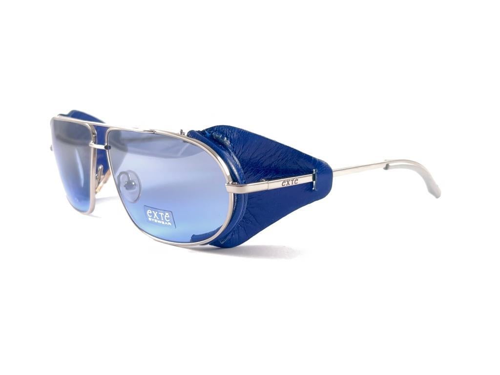 Vintage Exte EX43 Silver & Blue Faux Leather Wrap Around Sunglasses 2001 Italy For Sale 5