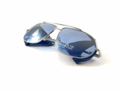 Gafas de sol vintage Exte EX43 de plata y piel sintética azul 2001 Italia