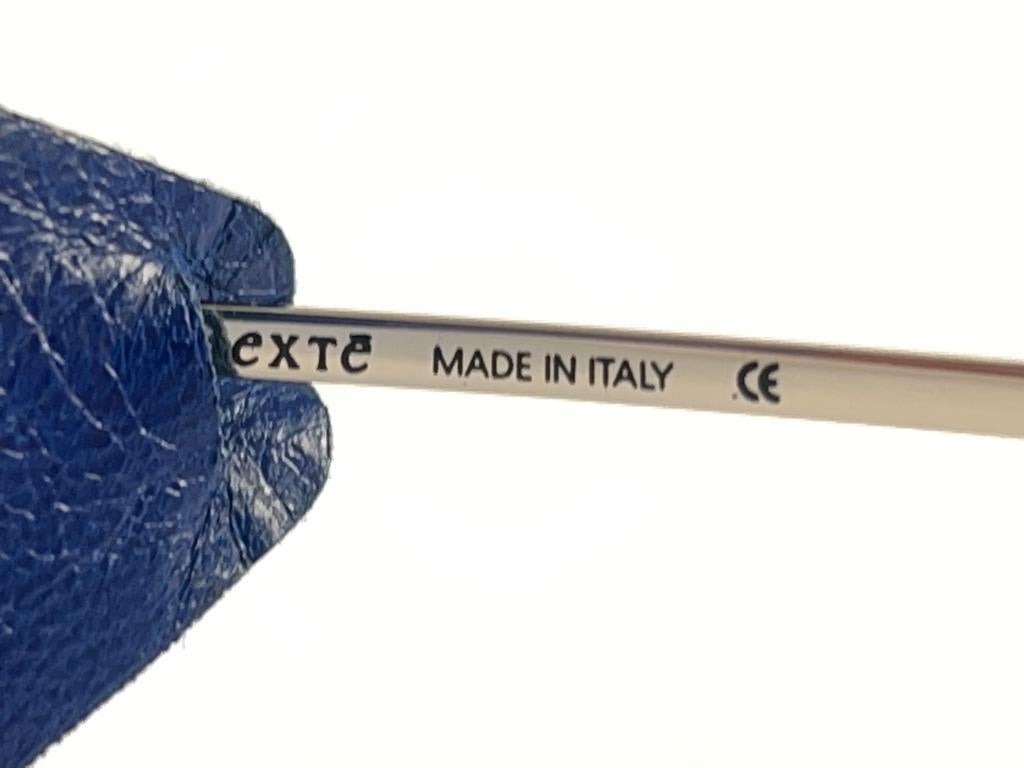 Vintage Exte EX43 Silver & Blue Faux Leather Wrap Around Sunglasses 2001 Italy For Sale 2