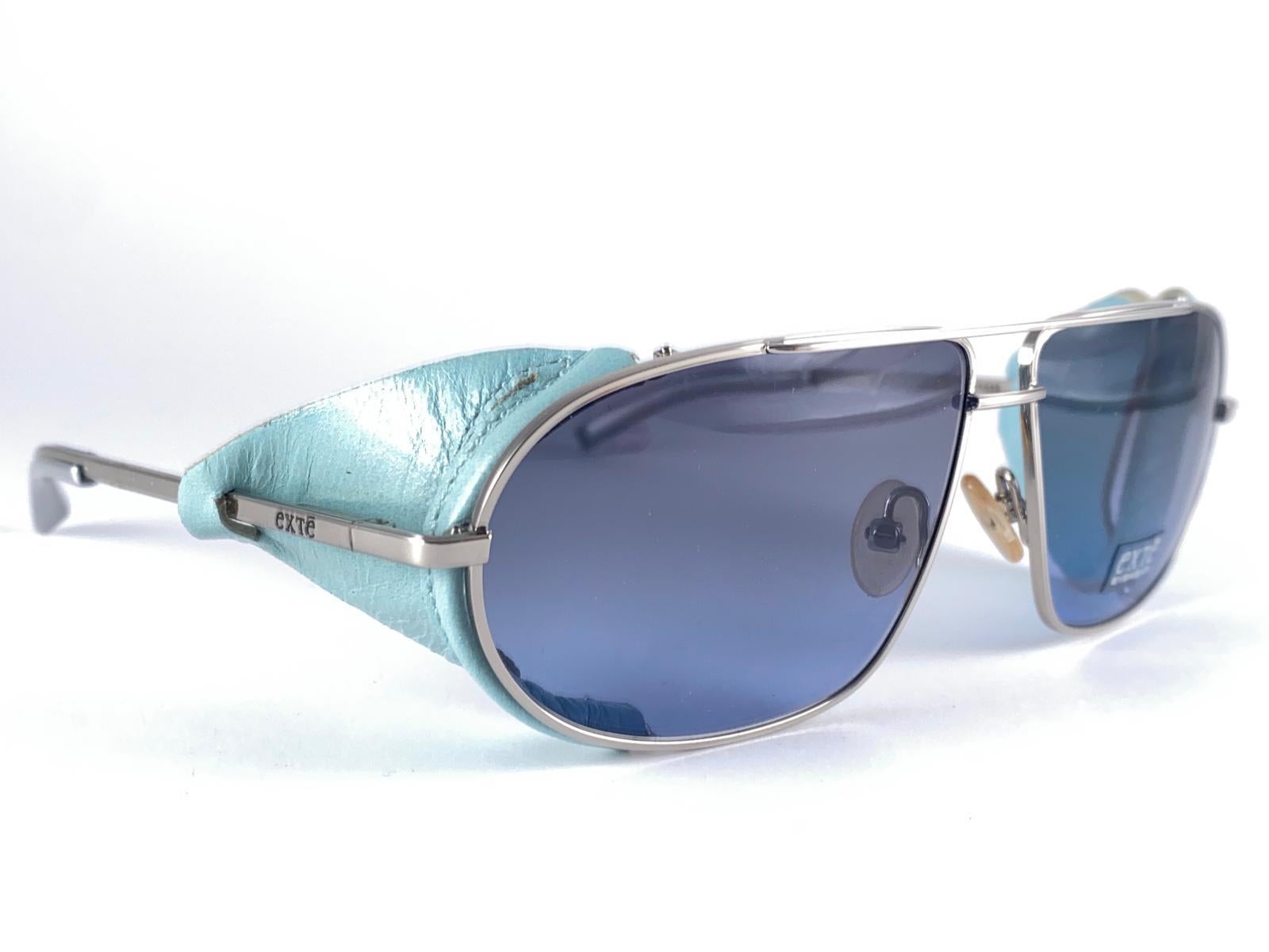 Vintage Exte EX43 Turquoise Faux Leather Wrap Around Sunglasses 2001 Italy For Sale 2