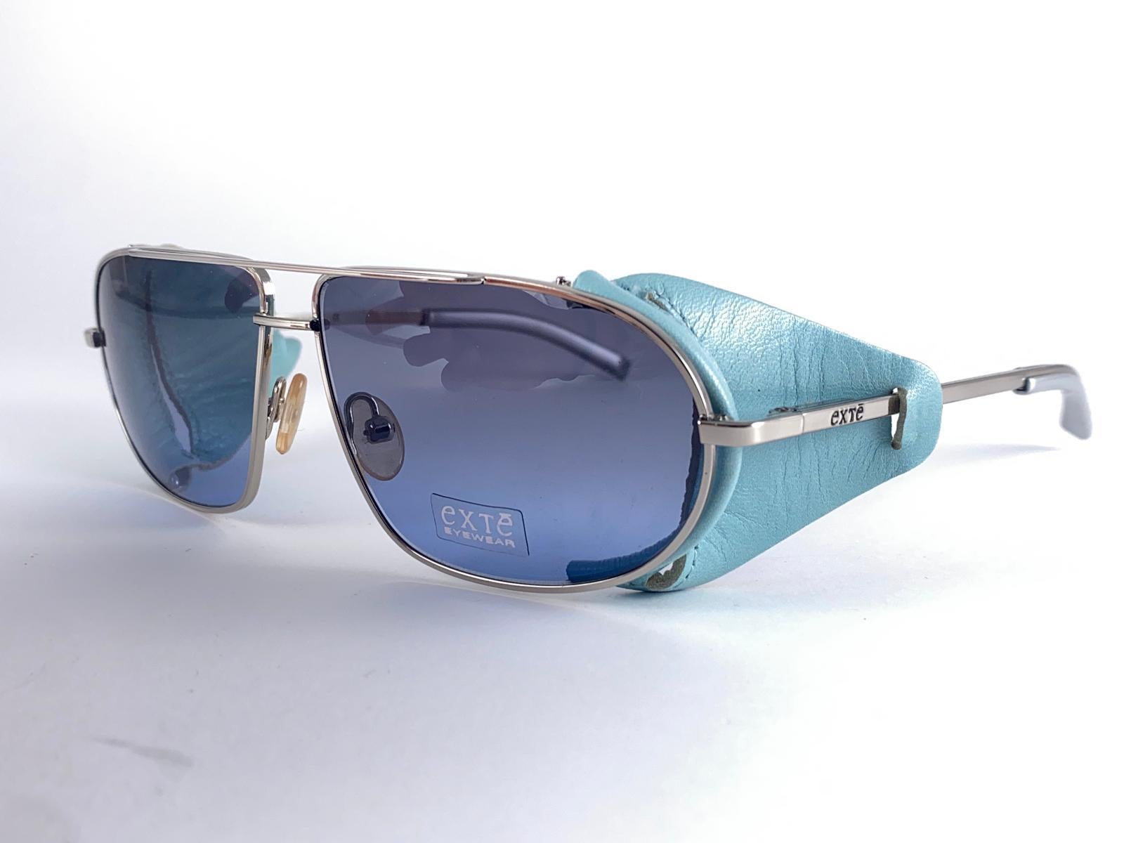 Vintage Exte EX43 Turquoise Faux Leather Wrap Around Sunglasses 2001 Italy For Sale 3