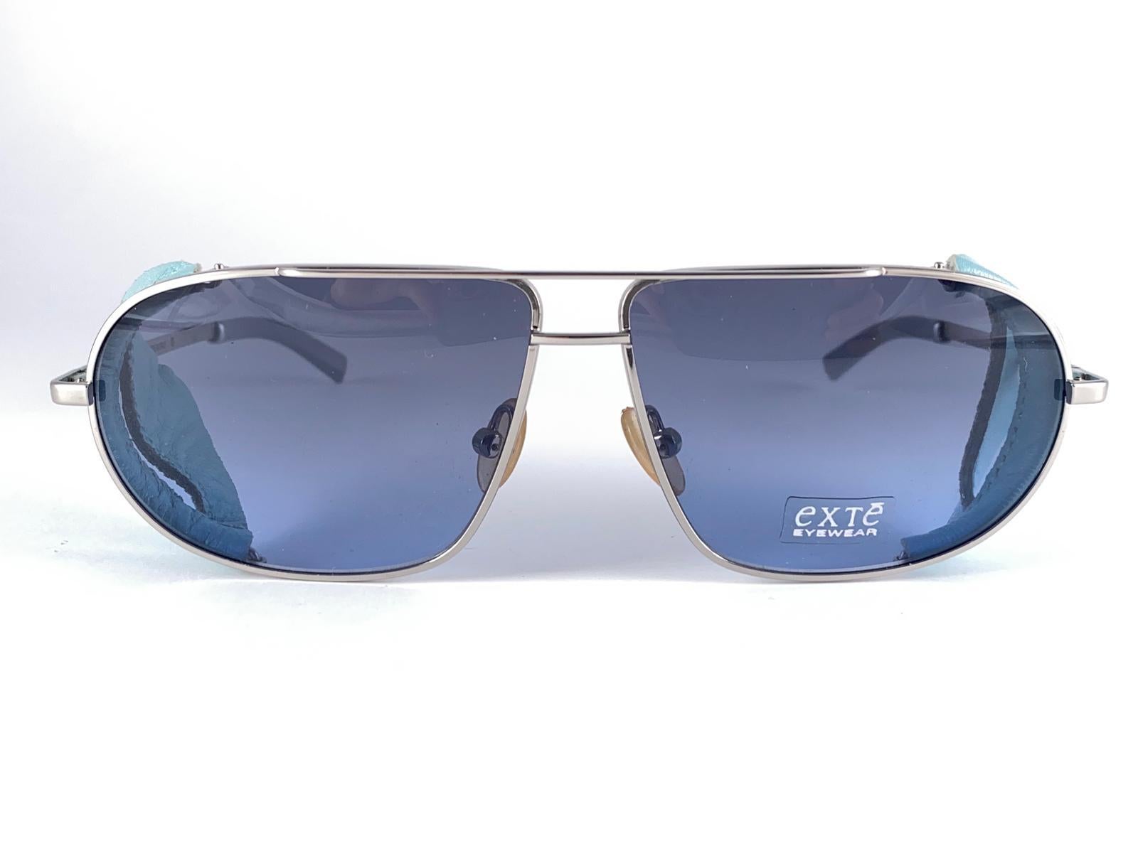 Vintage Exte EX43 Turquoise Faux Leather Wrap Around Sunglasses 2001 Italy For Sale 4