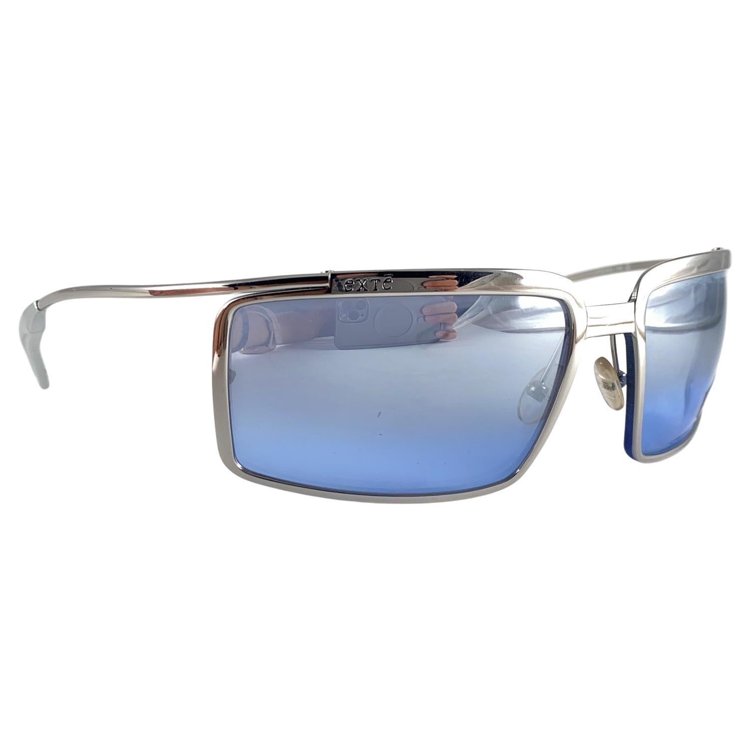 Vintage Exte EX5160 Silver Oversized Wrap Around Sunglasses 2001 Italy