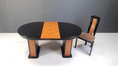Vintage extendable burl wood and lacquer dining table, 1980s