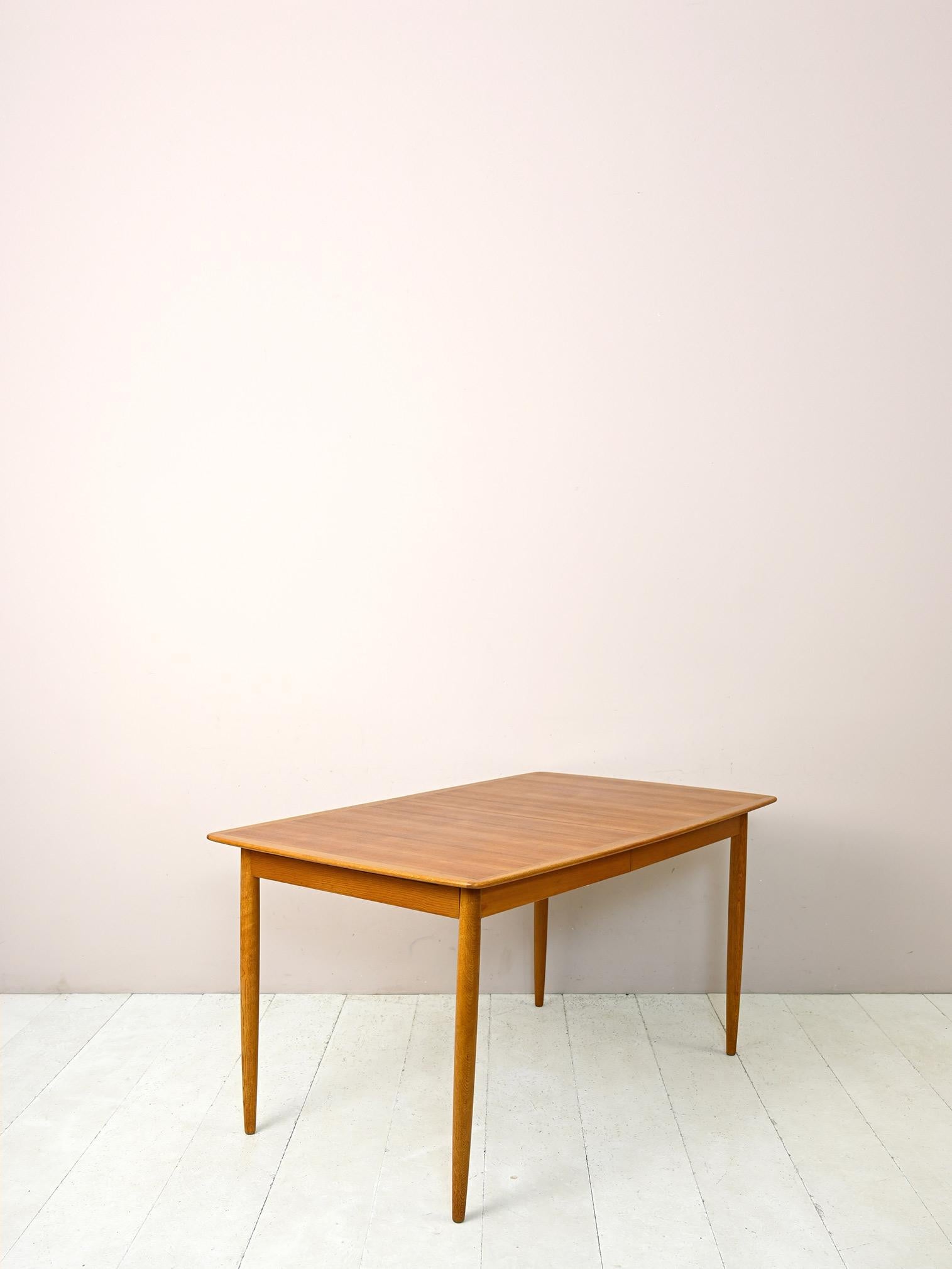 Scandinavian Modern Vintage Extendable Teak and Oak Table For Sale