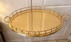 Vintage Extra Large Brass Faux Bamboo Oval Tray, Hollywood Regency Style, 1970s