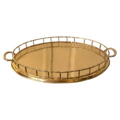 Vintage Extra Large Brass Faux Bamboo Oval Tray, Hollywood Regency Style, 1970s