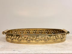 Vintage Extra Large Brass Oval Serving Tray, Etched Floral Design, Circa 1970