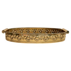 Vintage Extra Large Brass Oval Serving Tray, Etched Floral Design, Circa 1970
