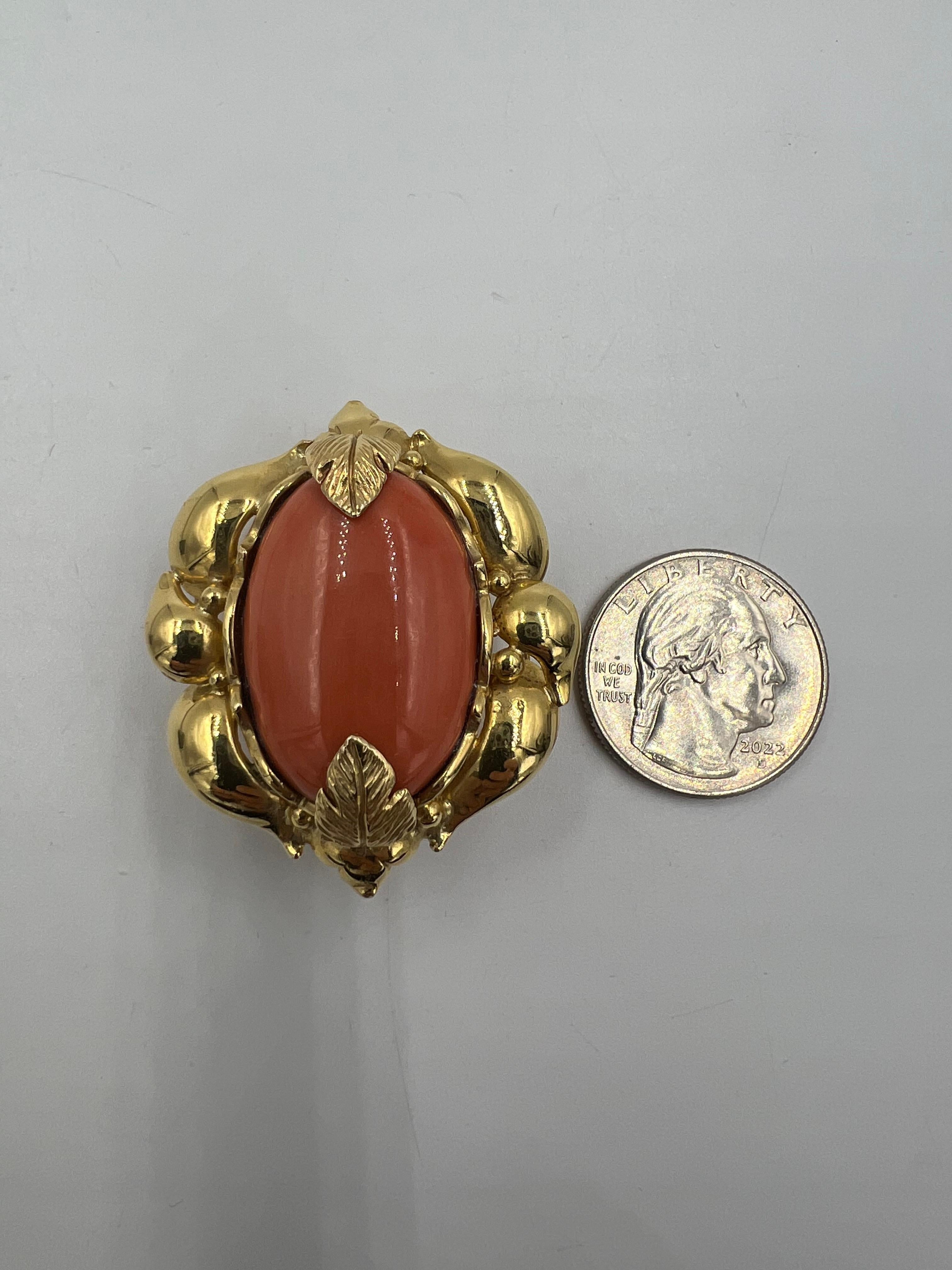 Vintage Extra Large Coral Yellow Gold Clip On Earrings Circa 1970s For Sale 4