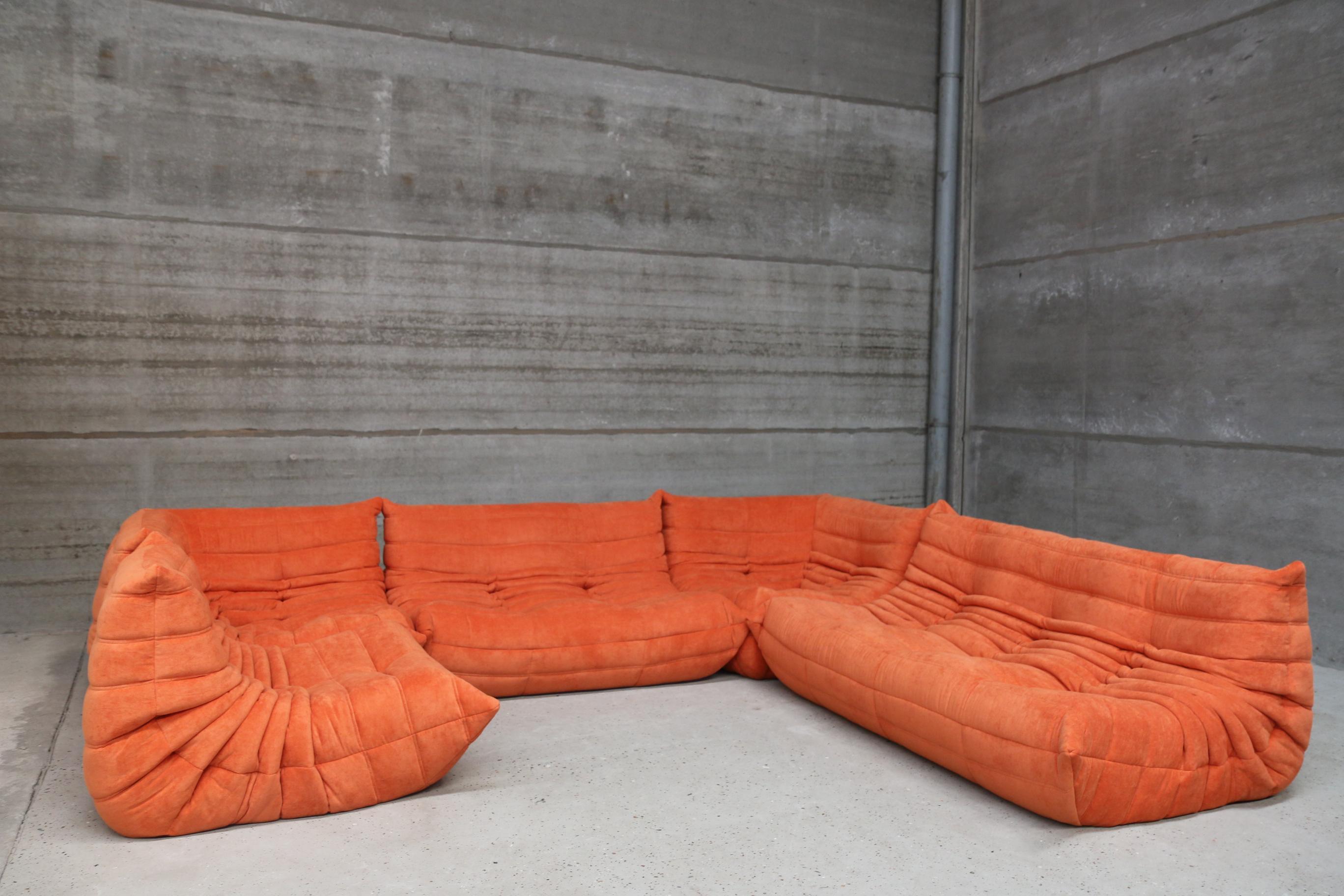 Vintage Large Modular Sofa Ligne Roset Model Togo in Orange stainfree fabric 4