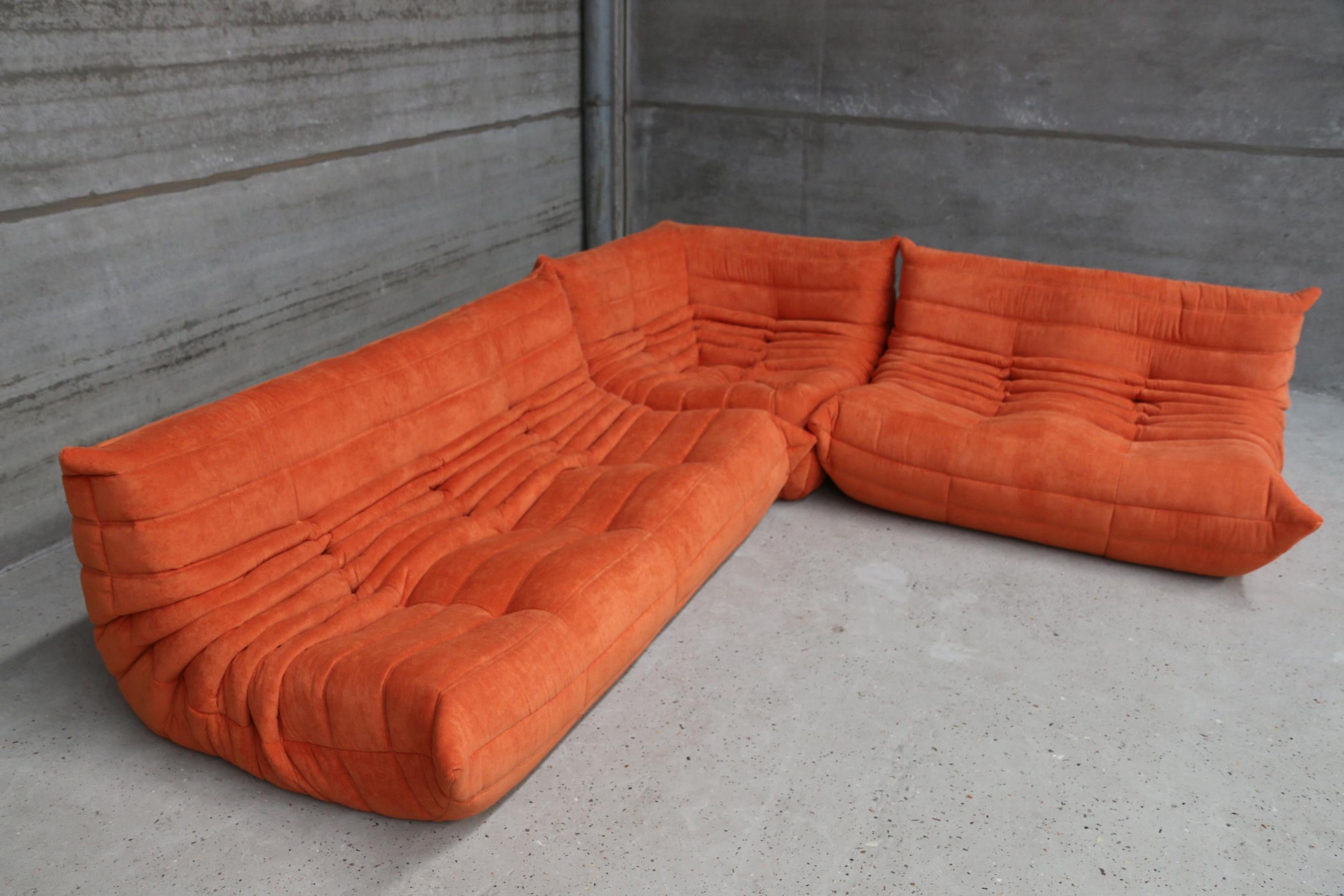 Vintage Large Modular Sofa Ligne Roset Model Togo in Orange stainfree fabric 5