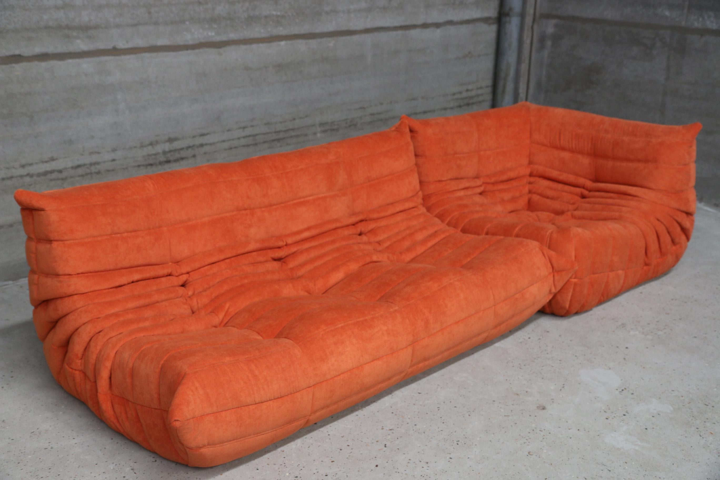 Vintage Large Modular Sofa Ligne Roset Model Togo in Orange stainfree fabric 6
