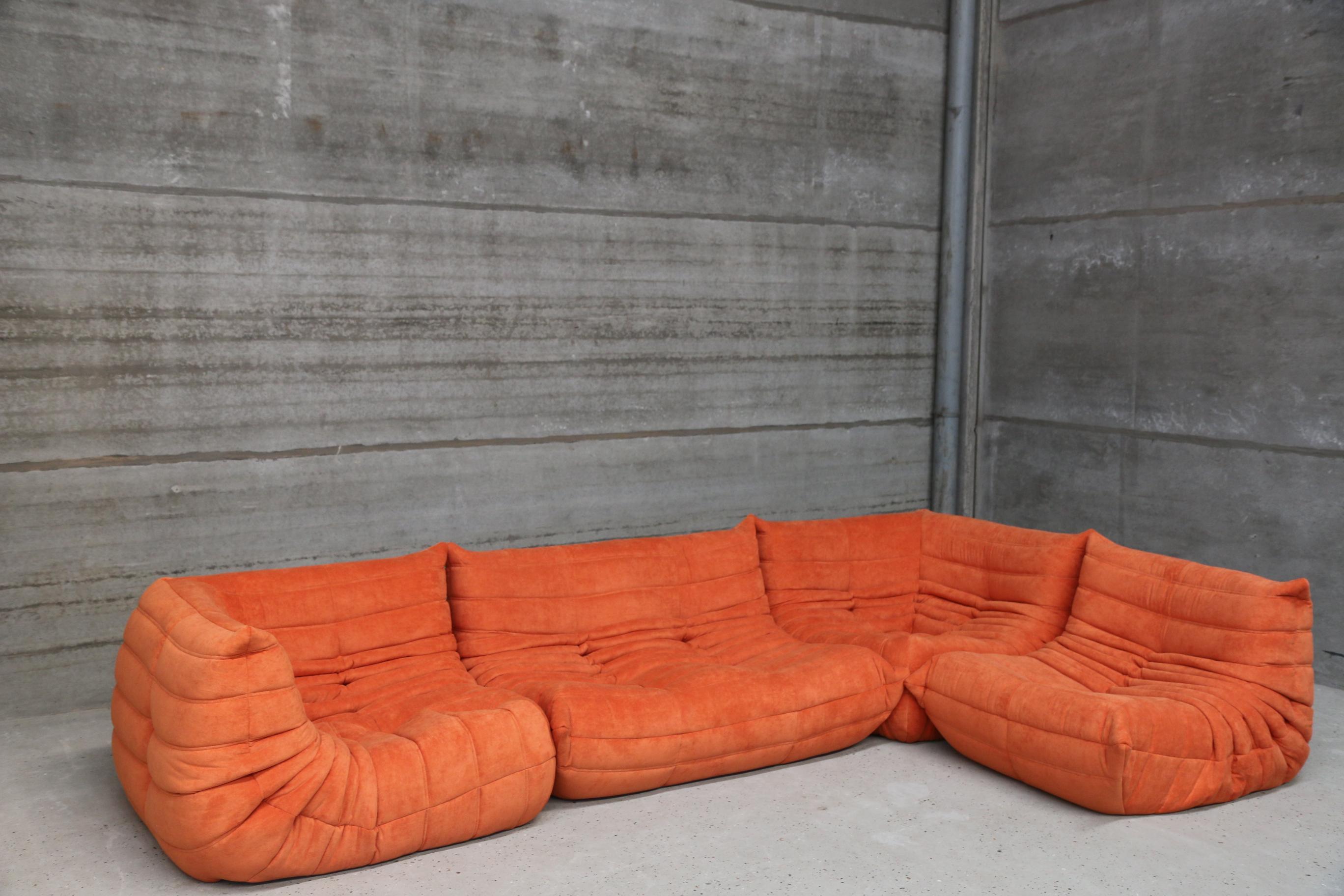 Vintage Large Modular Sofa Ligne Roset Model Togo in Orange stainfree fabric 10