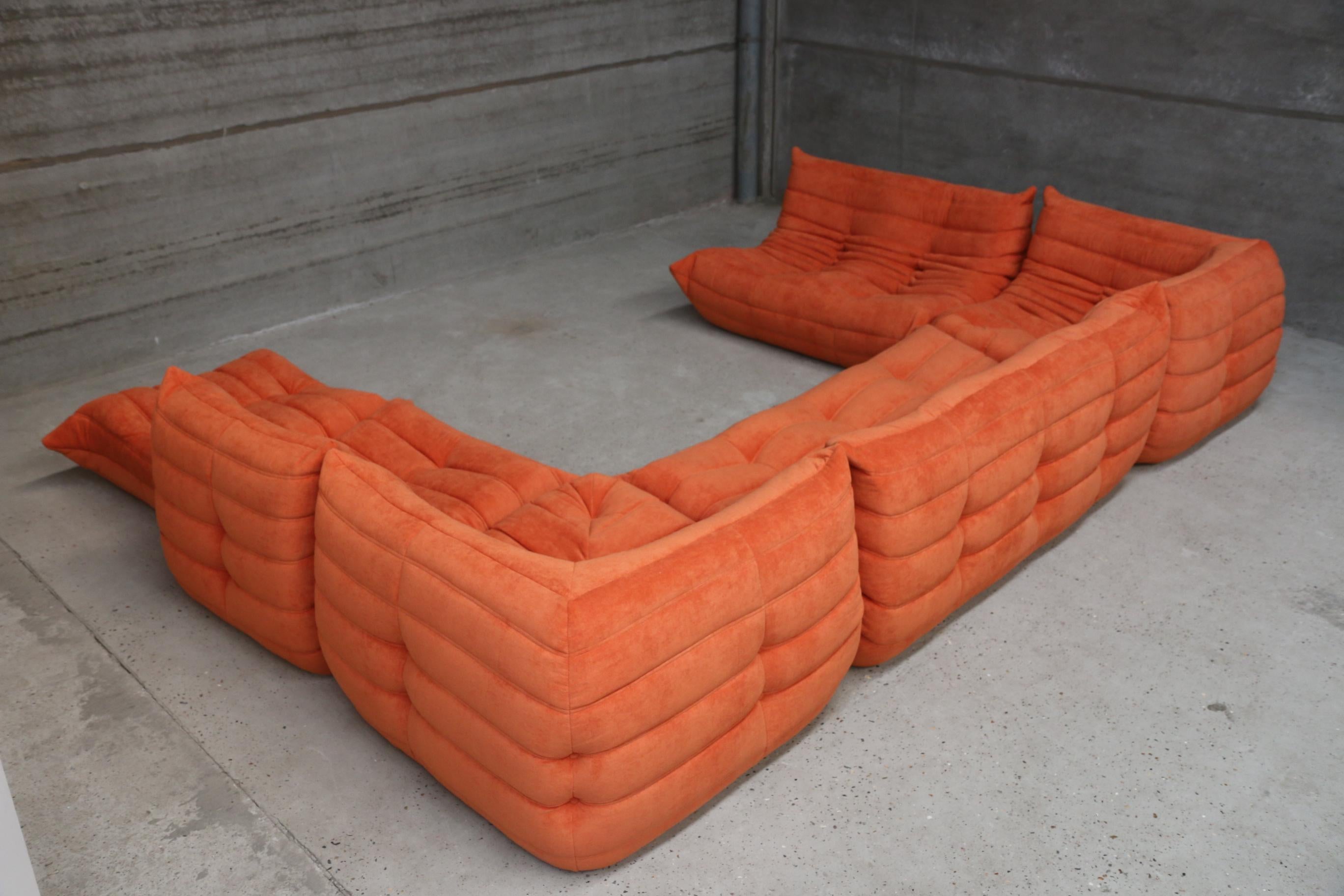 Mid-Century Modern Vintage Large Modular Sofa Ligne Roset Model Togo in Orange stainfree fabric