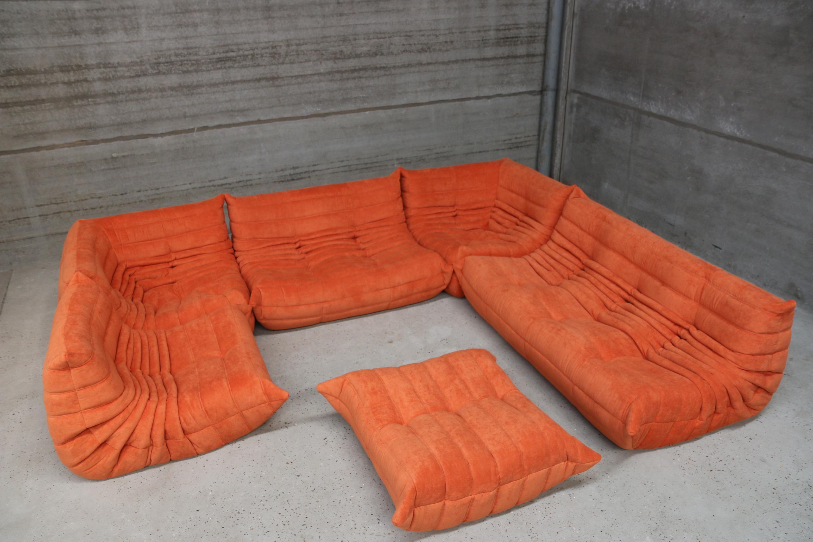 20th Century Vintage Large Modular Sofa Ligne Roset Model Togo in Orange stainfree fabric