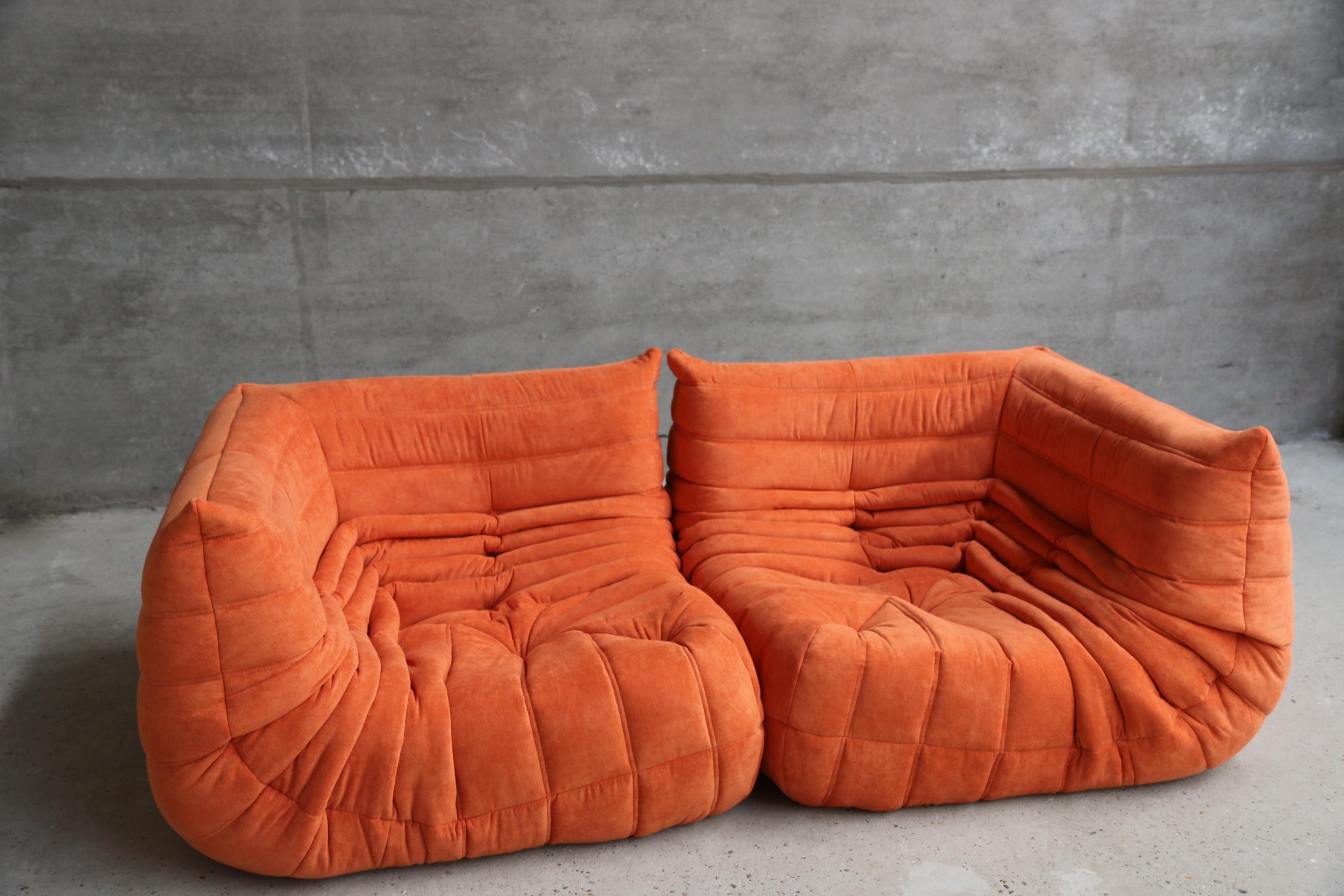 Fabric Vintage Large Modular Sofa Ligne Roset Model Togo in Orange stainfree fabric