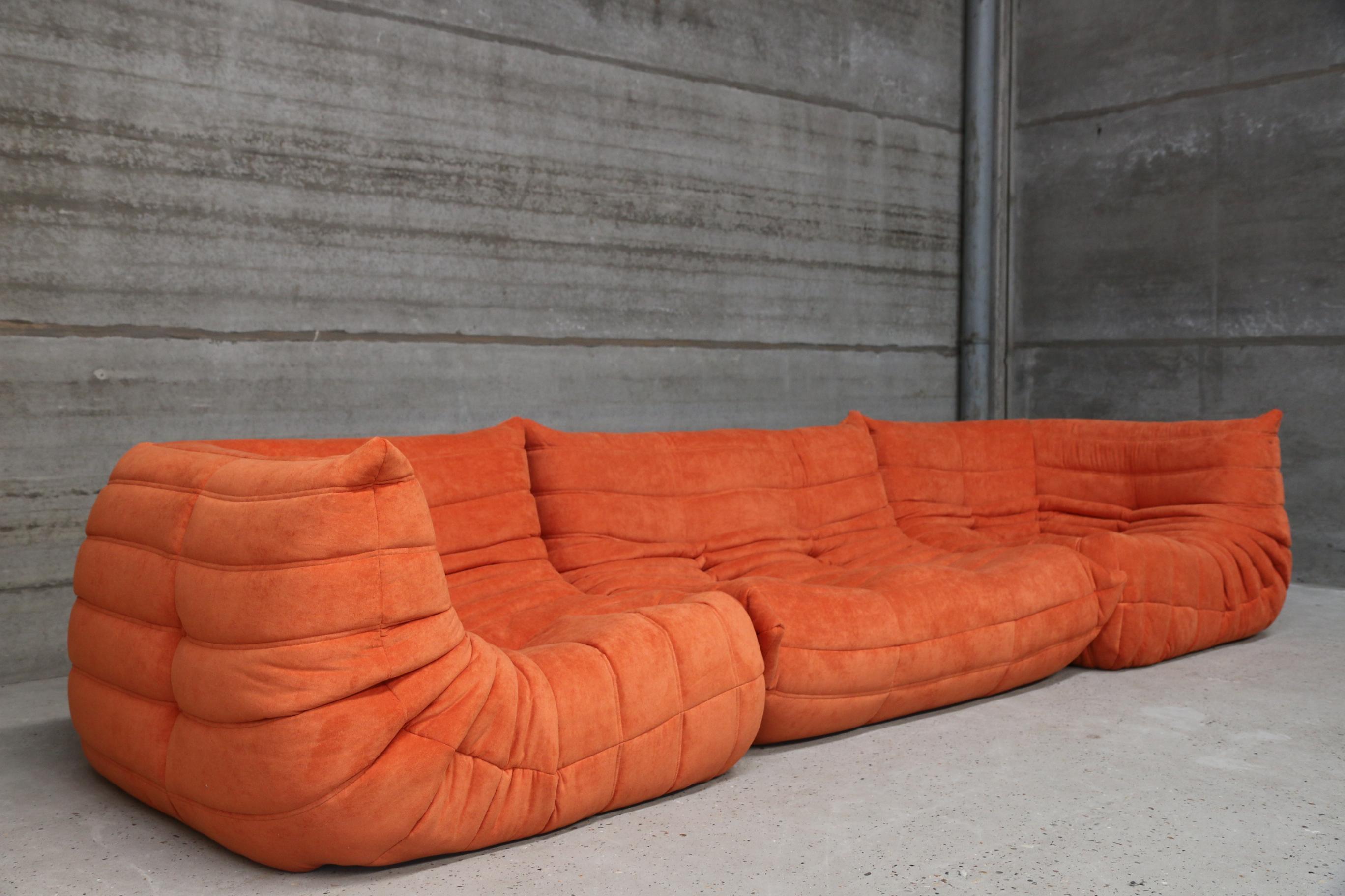 Vintage Large Modular Sofa Ligne Roset Model Togo in Orange stainfree fabric 3