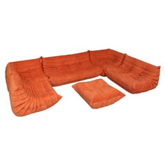Vintage Large Modular Sofa Ligne Roset Model Togo in Orange stainfree fabric