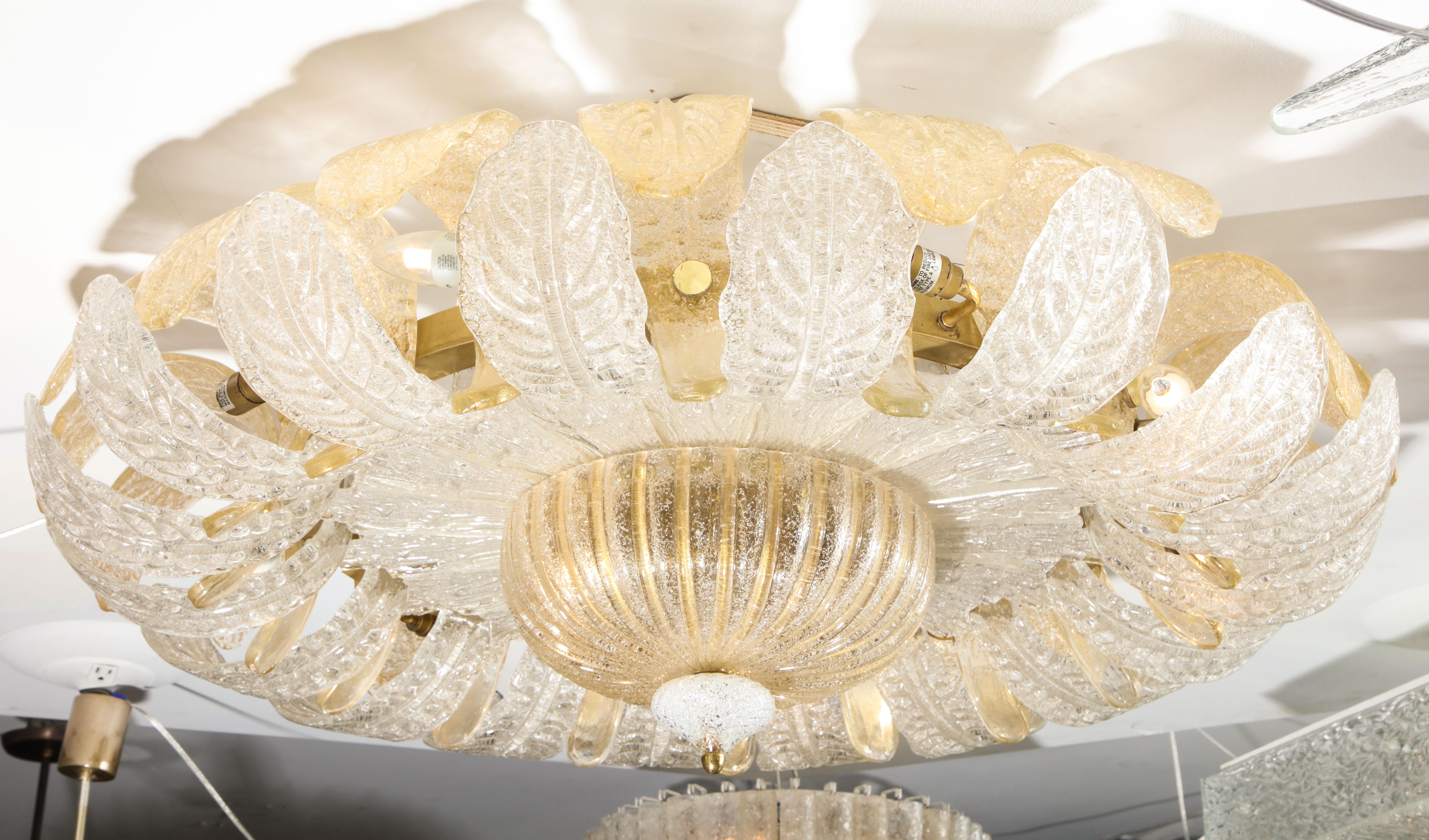Mid-20th Century Vintage Extra Large Murano Gold Leaf Glass Acanthus Leaf Flush Mount