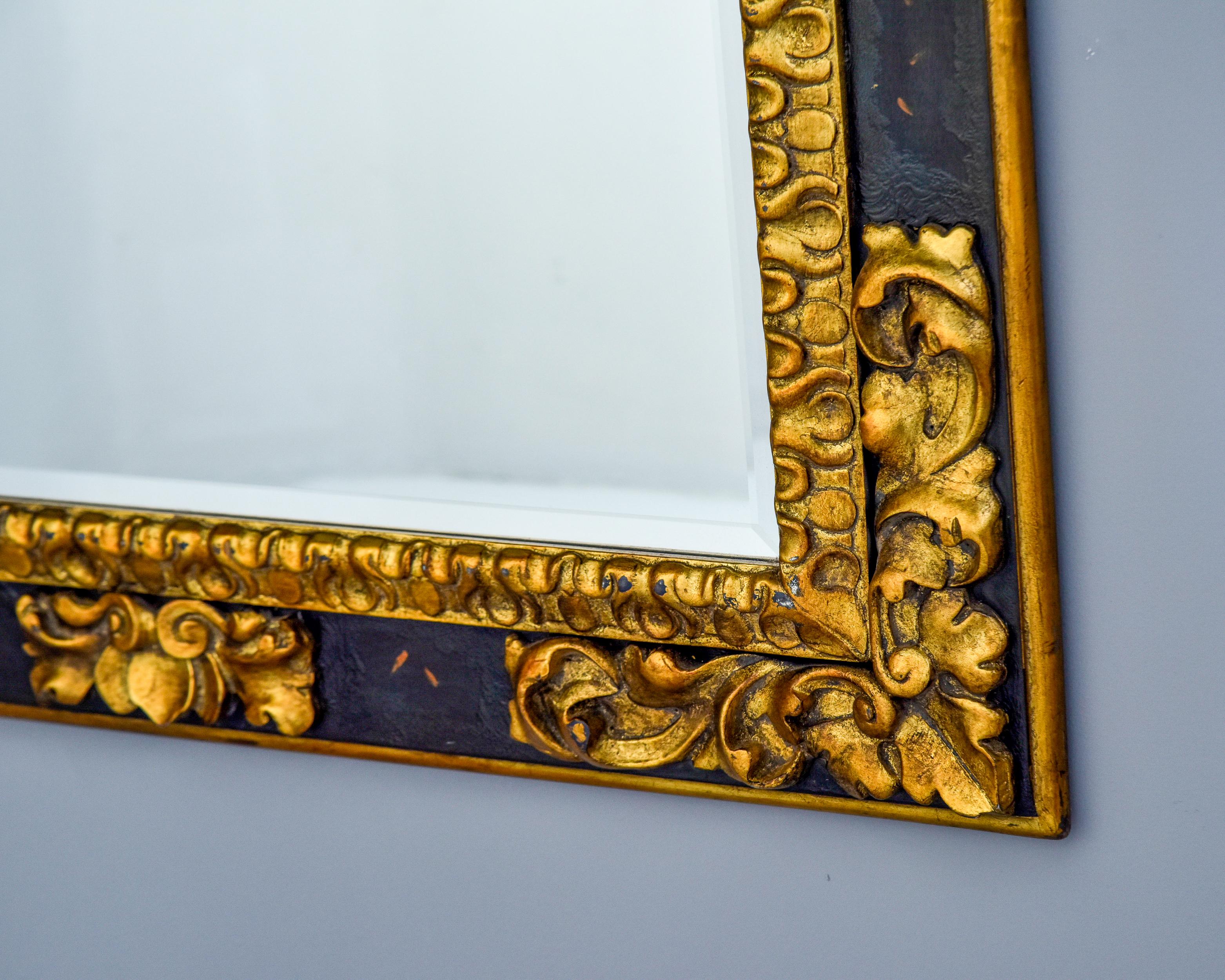 Vintage Extra Large Ralph Lauren Polo Black and Gilt Wood Mirror For Sale 3
