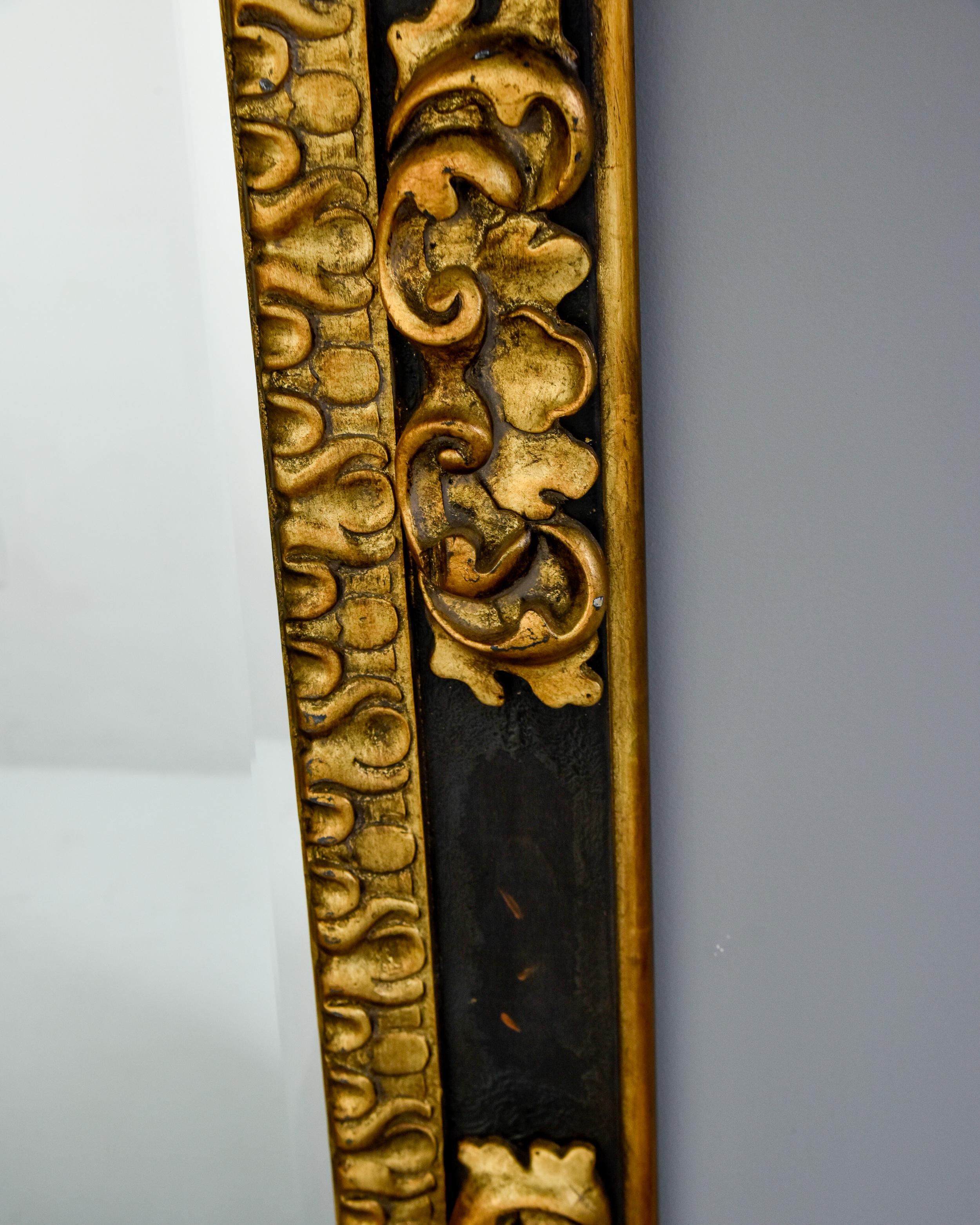American Classical Vintage Extra Large Ralph Lauren Polo Black and Gilt Wood Mirror For Sale