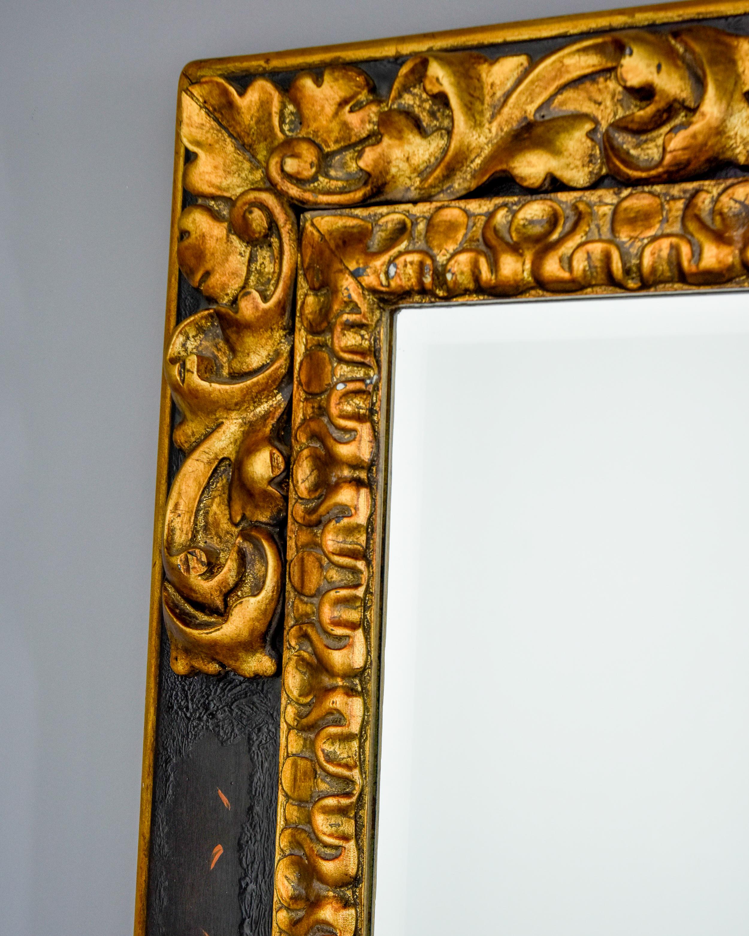 American Classical Vintage Extra Large Ralph Lauren Polo Black and Gilt Wood Mirror For Sale