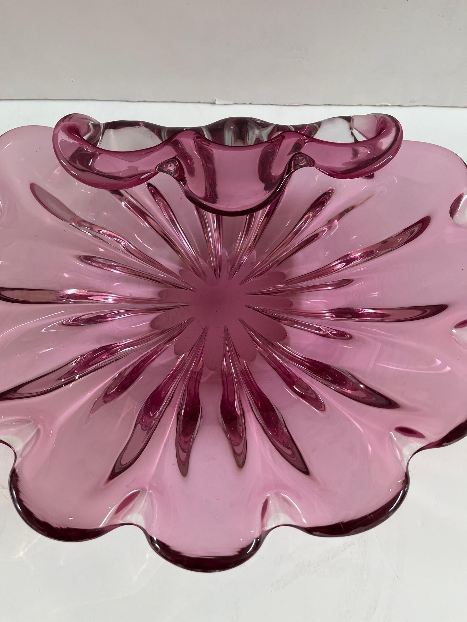 Vintage Extra-Large Murano Glass Rolled Edge Shell Bowl, High Quality Murano Glass has a Unique Form of Shell has very rare Pink Coloration, Made in Italy Formia Vetri