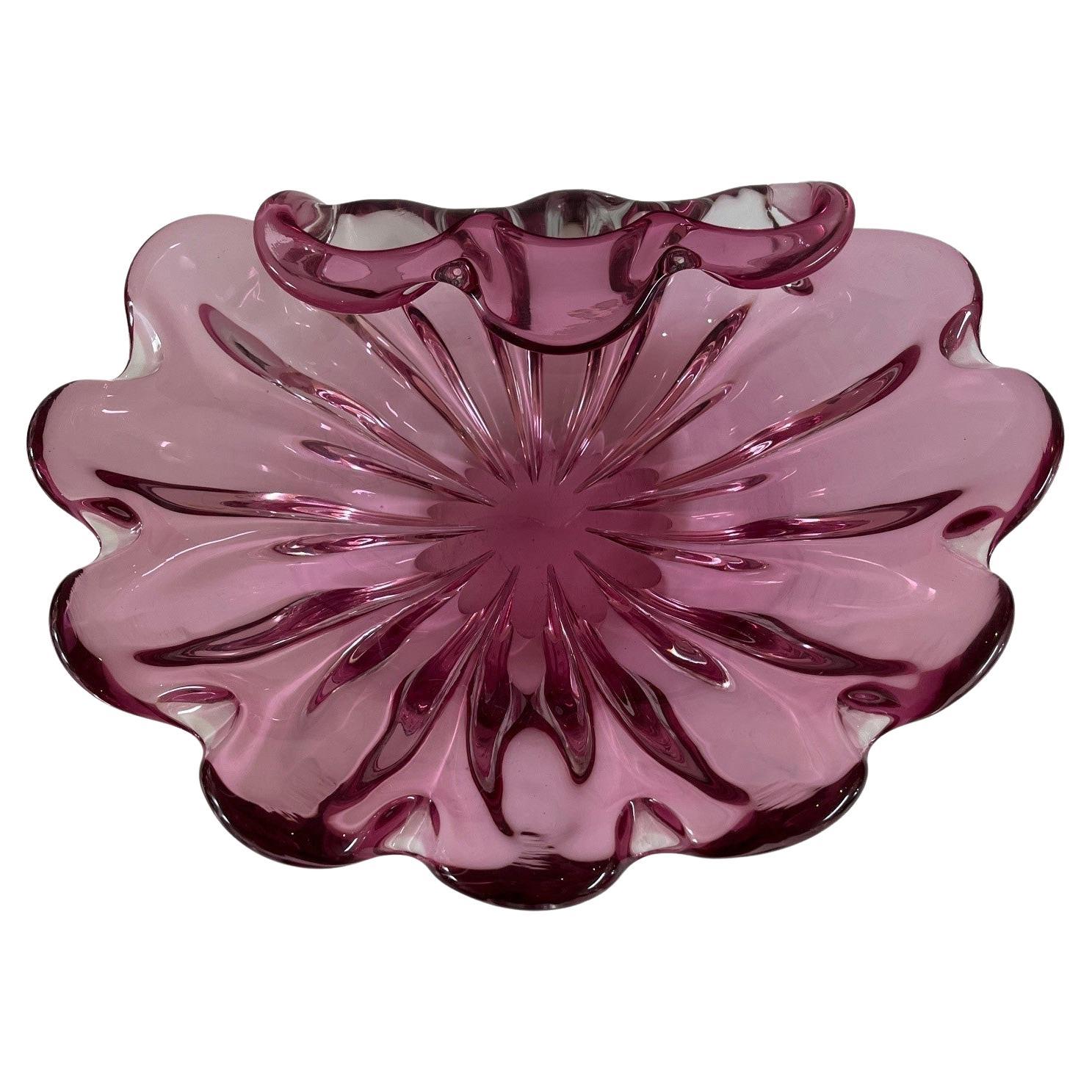 Extra large et rare bol en verre de Murano en forme de coquillage rose en vente