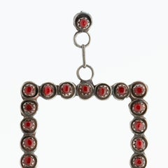 Vintage Extra Large Zuni Hand-Wrought Silver and Coral Rectangle Earrings c.1960