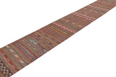 Vintage Extra-Long Kilim Runner Rug with Stripes and Tribal Motifs  Rug & Kilim