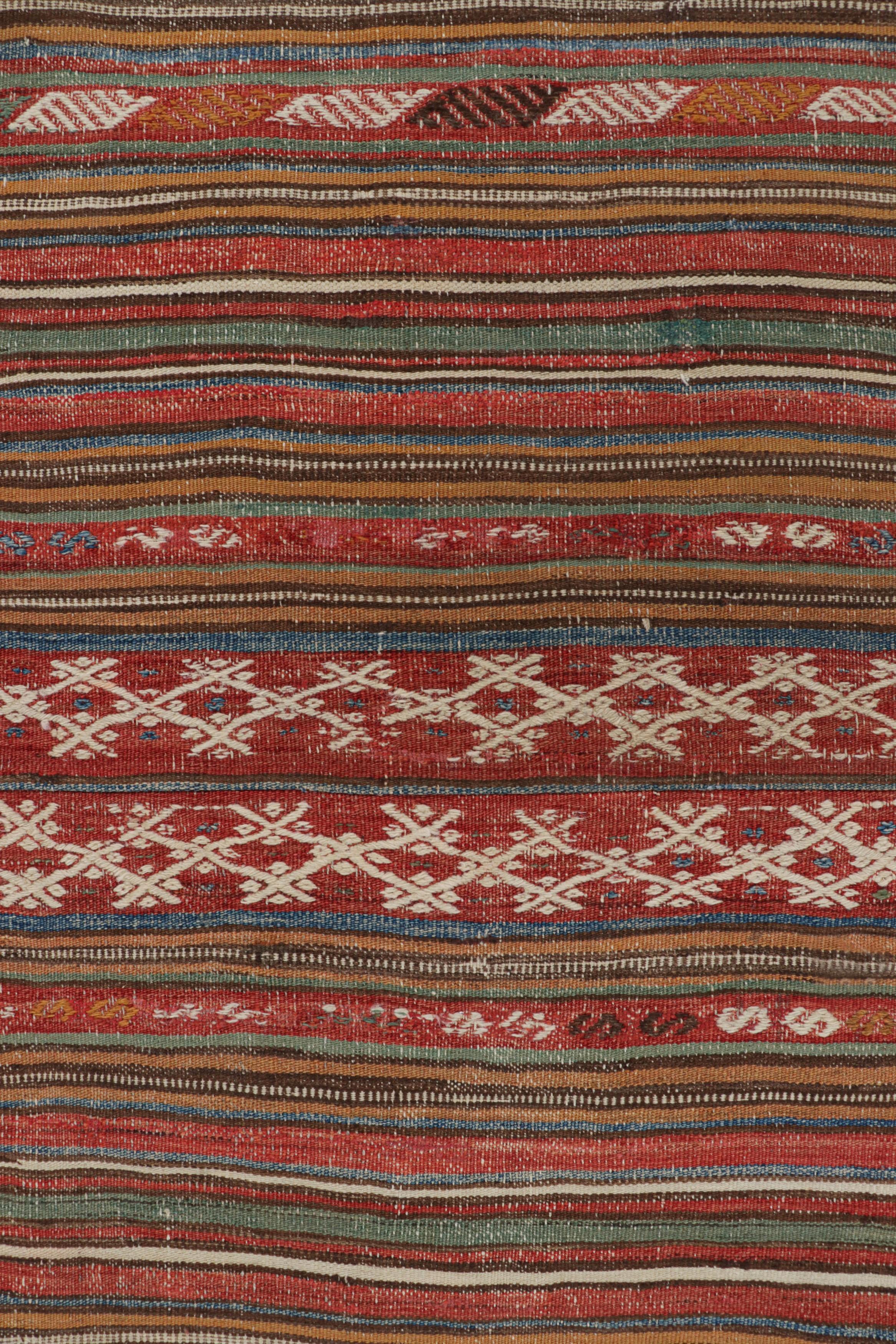 Turkish Vintage Extra-Long Kilim Runner Rug with Stripes and Tribal Motifs  Rug & Kilim For Sale
