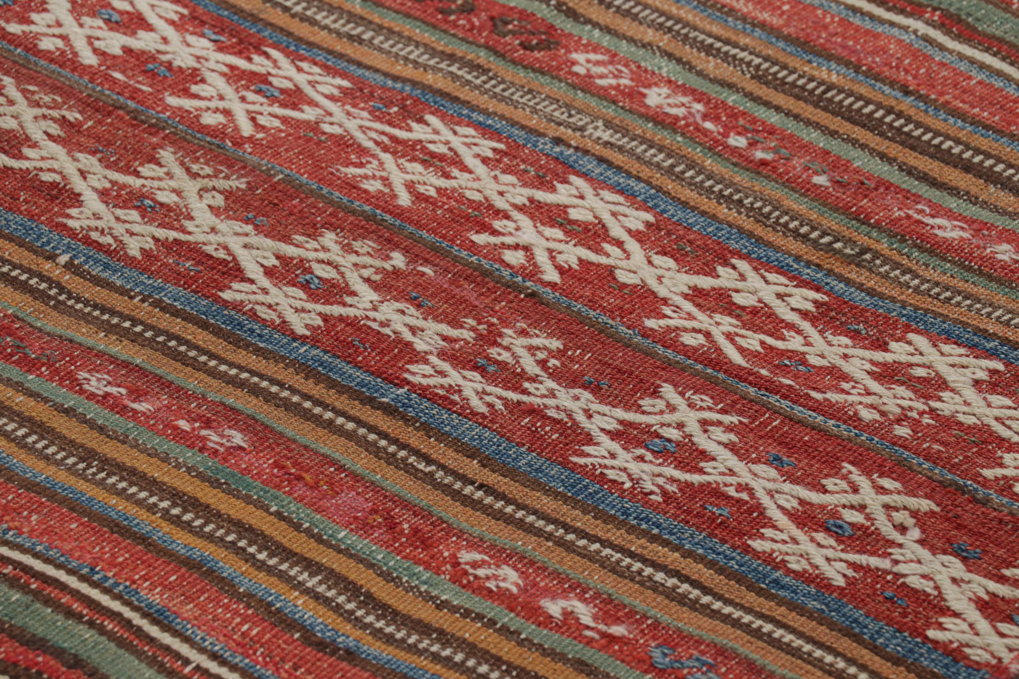 Mid-20th Century Vintage Extra-Long Kilim Runner Rug with Stripes and Tribal Motifs  Rug & Kilim For Sale