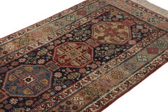 Vintage Extra-Long Runner Rug in Blue with Geometric Medallions - Rug & Kilim