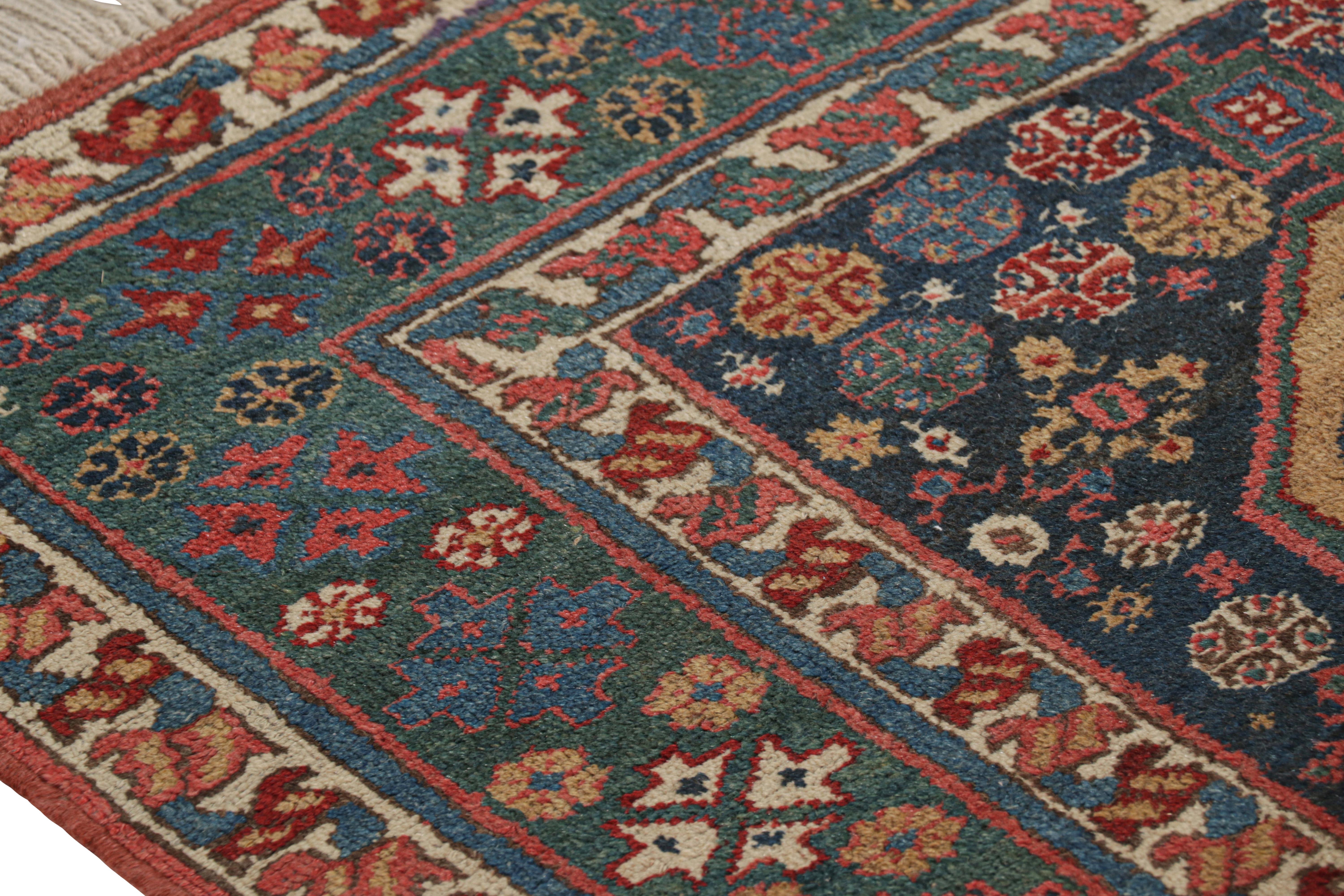 Tribal Vintage Extra-Long Runner Rug in Blue with Geometric Medallions - Rug & Kilim For Sale