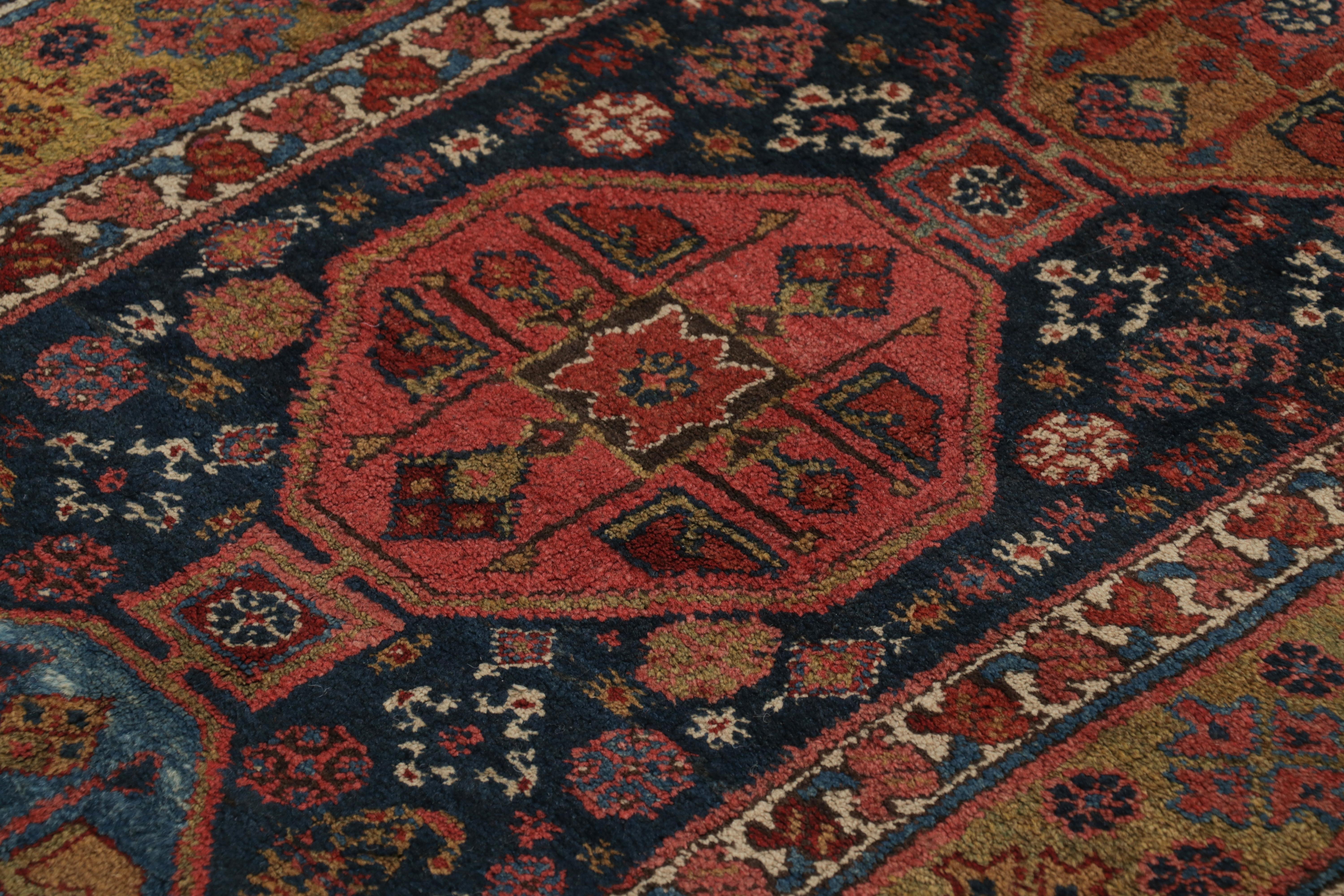 Vintage Extra-Long Runner Rug in Blue with Geometric Medallions - Rug & Kilim In Good Condition For Sale In Long Island City, NY
