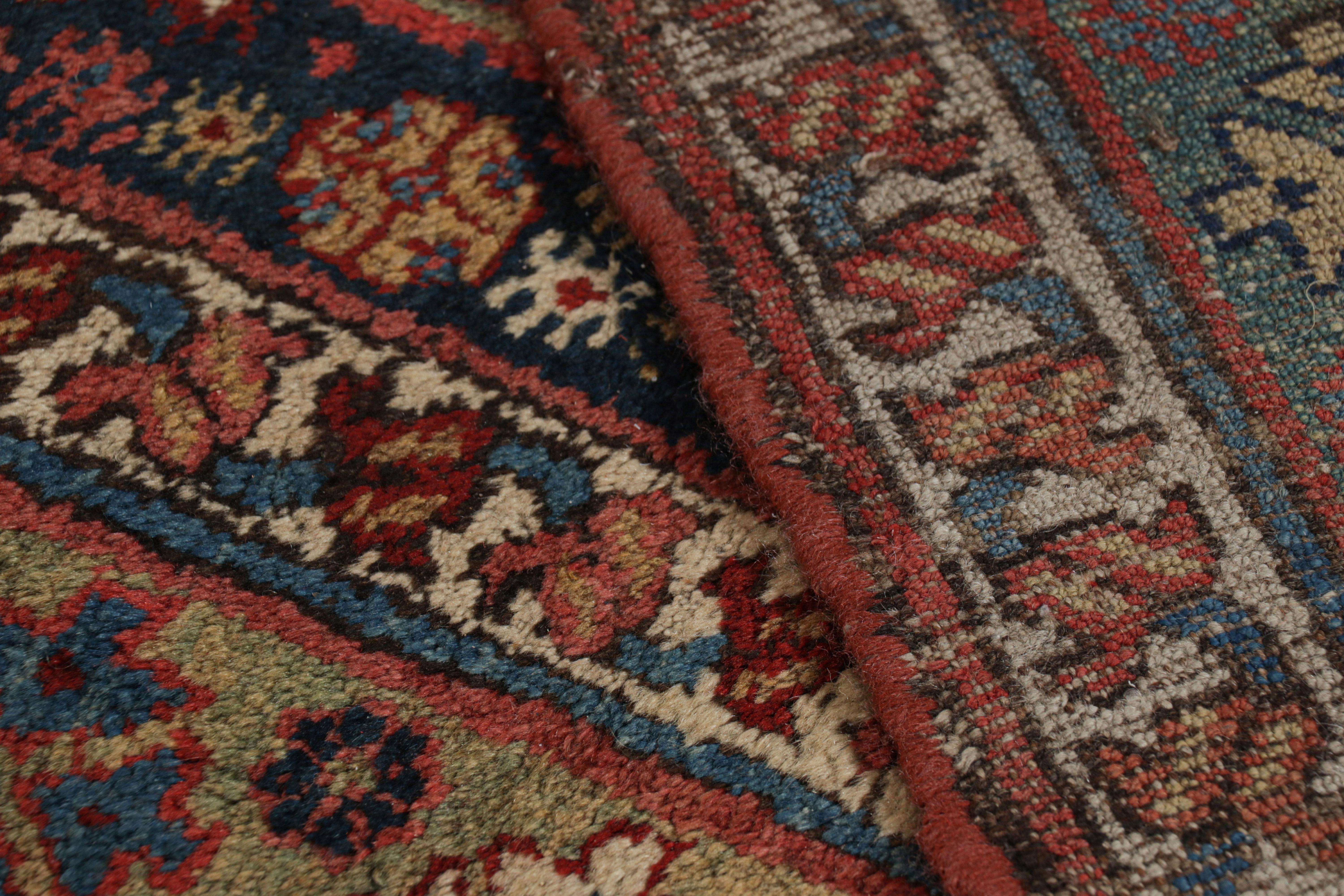 Mid-20th Century Vintage Extra-Long Runner Rug in Blue with Geometric Medallions - Rug & Kilim For Sale