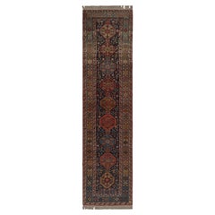 Alfombra extralarga vintage azul con medallones geométricos - Rug & Kilim