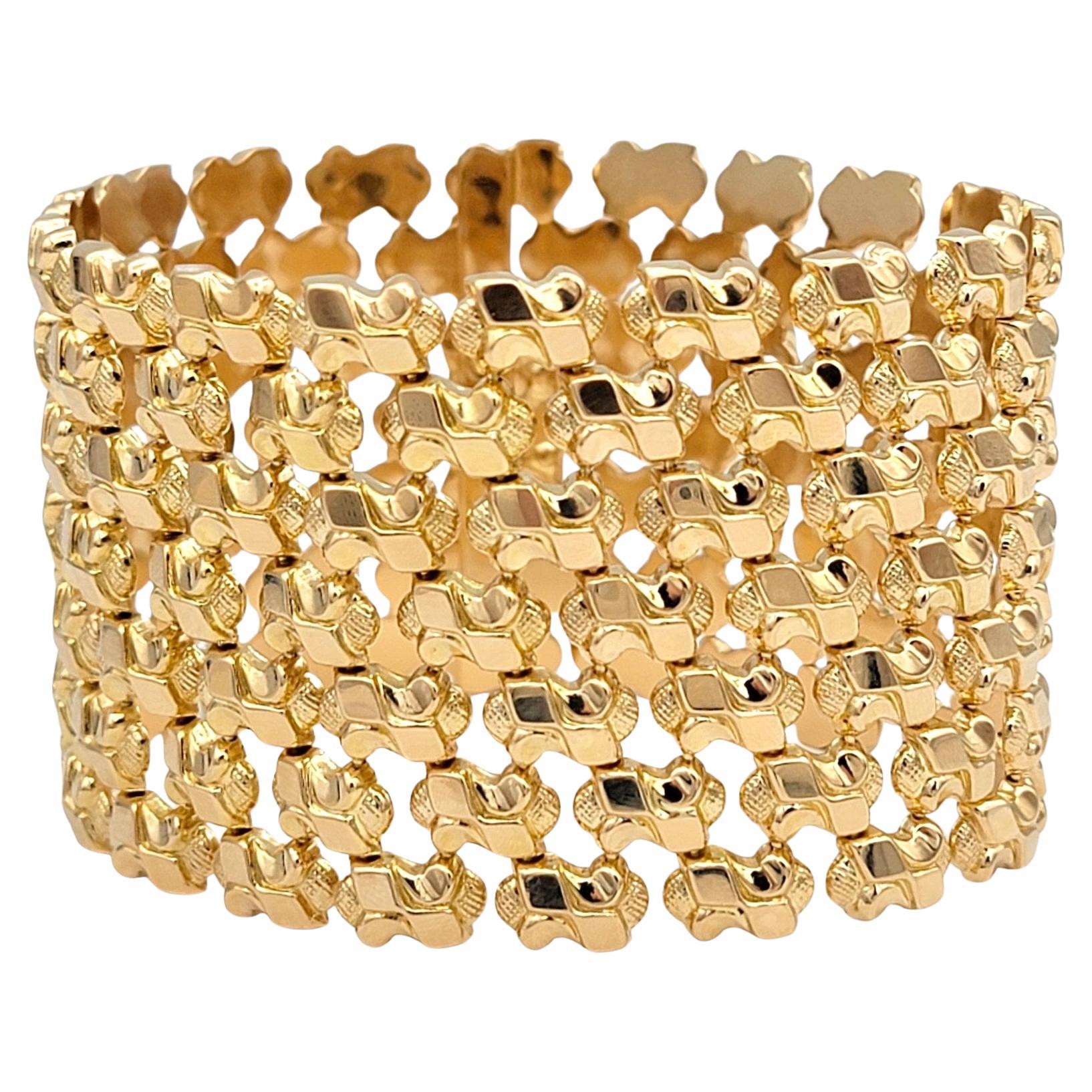 Bracelet manchette vintage extra large en or rose 18 carats texturé à plusieurs rangs