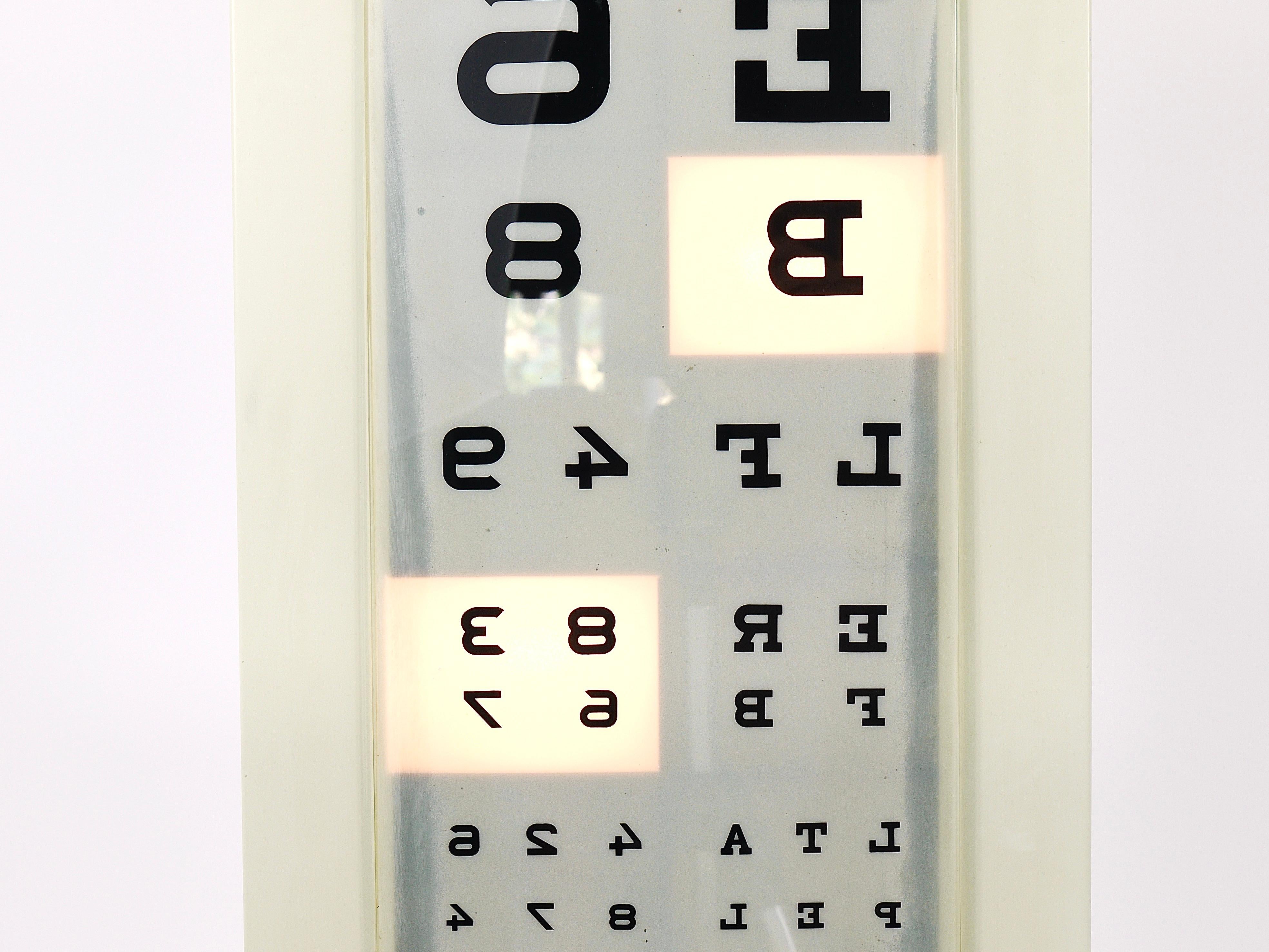 Mid-Century Modern Vintage Eye Doctors Illuminated Eye Test Chart Light Box, Germany 1960s