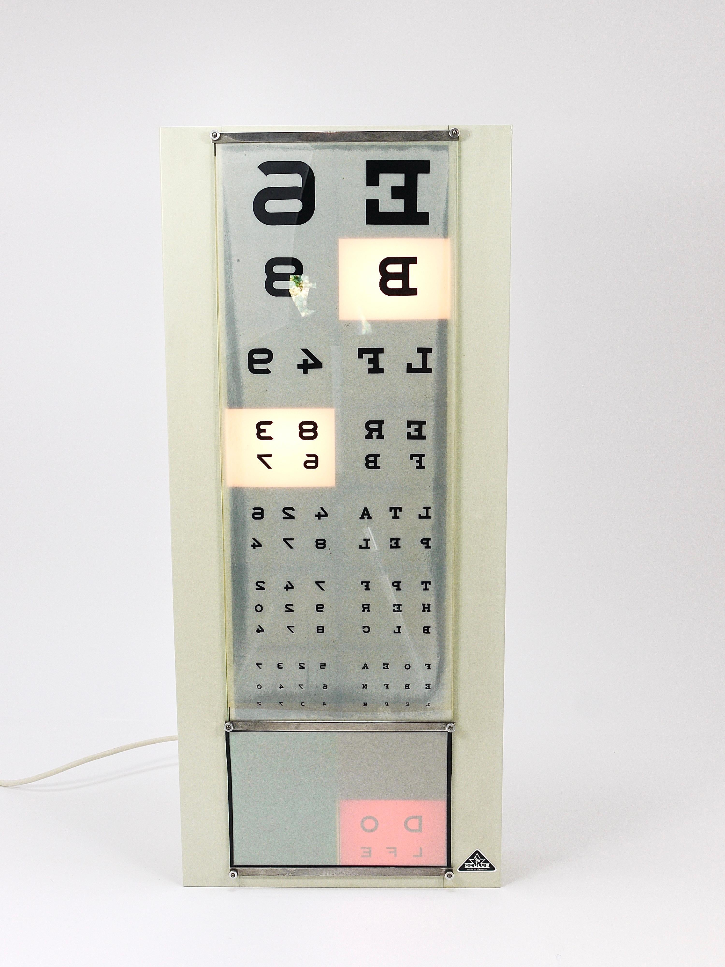 Metal Vintage Eye Doctors Illuminated Eye Test Chart Light Box, Germany 1960s