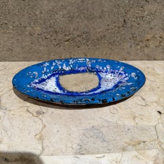 1980s Blue Enamel Eye Plate Graphic Art Ojo Azul