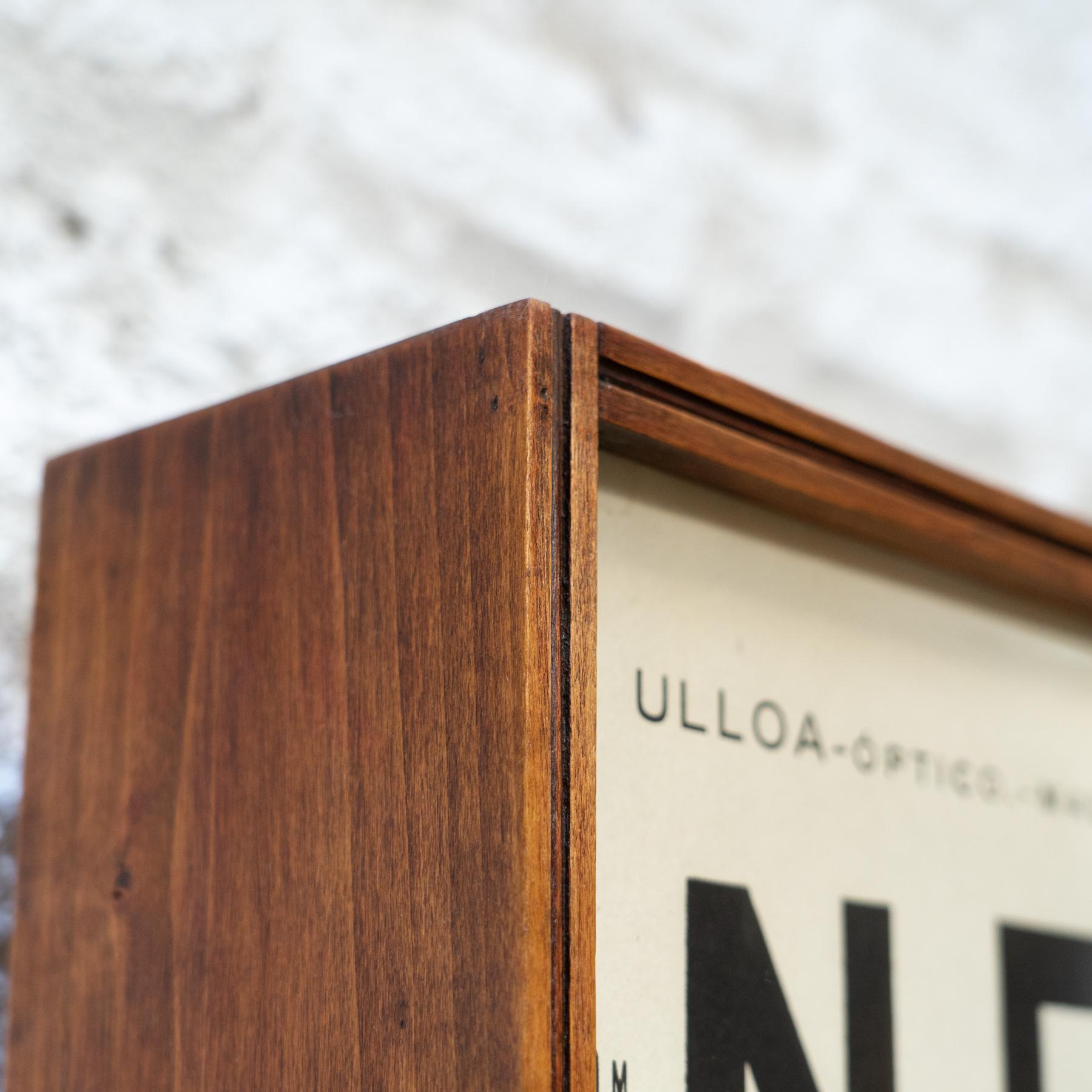 Wood Vintage Eye Test Chart With Light By Ulloa Optica Madrid, circa 1950