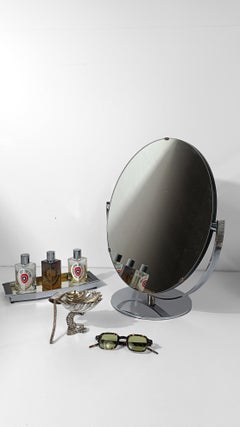 Specchio da banco vintage regolabile in metallo cromato lucido, anni '70