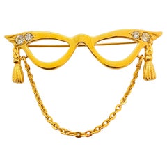 Vintage eyeglasses gold rhinestone brooch designer runway